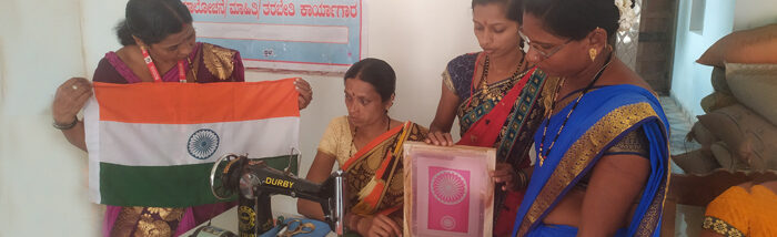 SHG women preparing Indian flags under Har Ghar Tiranga campaign